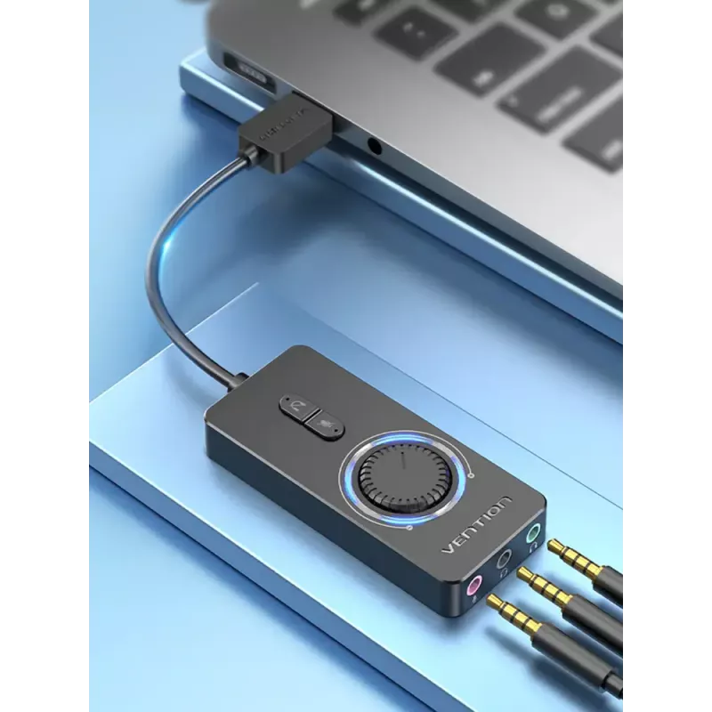 Adaptador de som estéreo externo USB 2.0 Vention com controlo de volume 0,15 m preto ABS