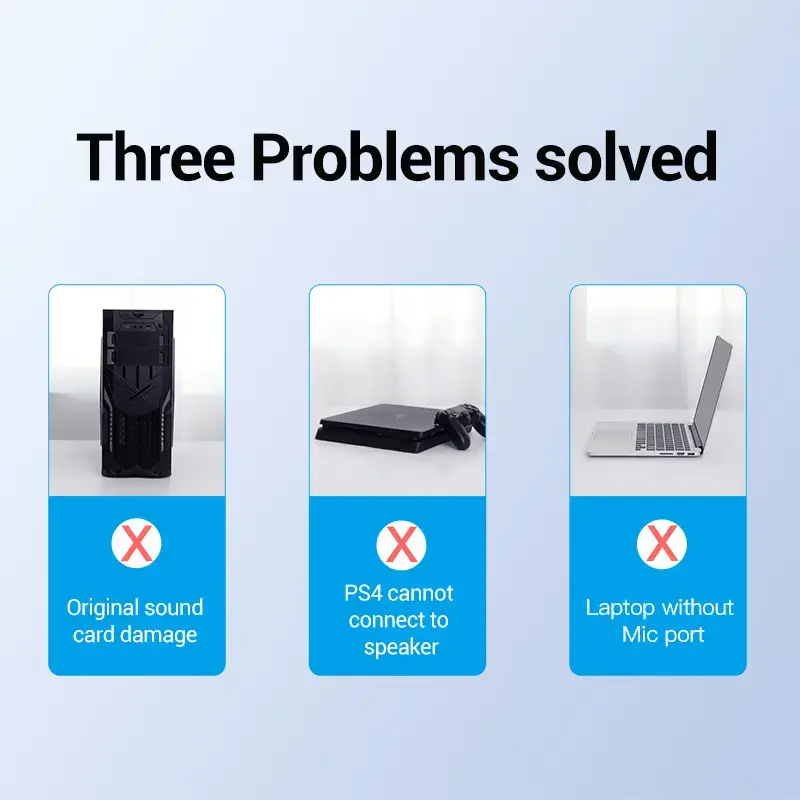 Adaptador de som estéreo externo USB 2.0 Vention com controlo de volume 0,15 m preto ABS
