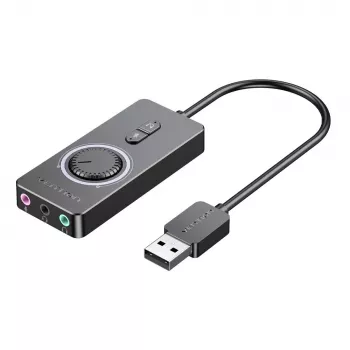 Adaptador de som estéreo externo USB 2.0 Vention com controlo de volume 0,15 m preto ABS