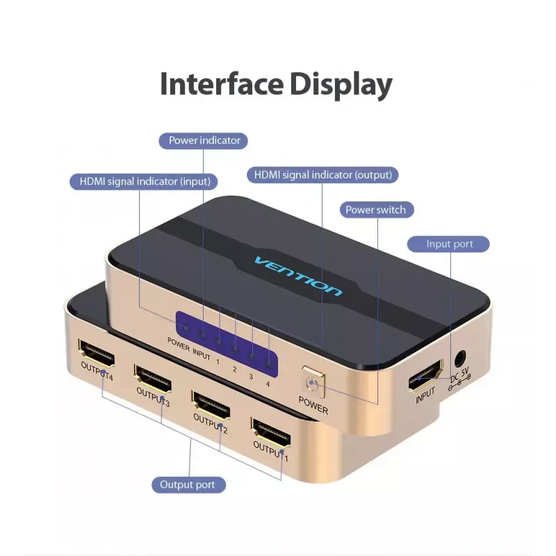 Splitter HDMI Vention 1 entrada 4 saídas 4K@30Hz dourado liga de alumínio