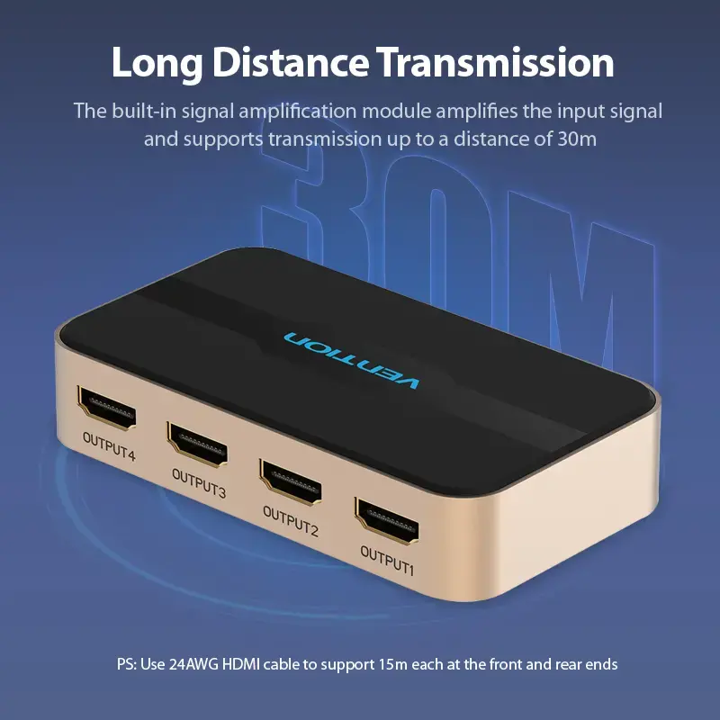 Splitter HDMI Vention 1 entrada 4 saídas 4K@30Hz dourado liga de alumínio