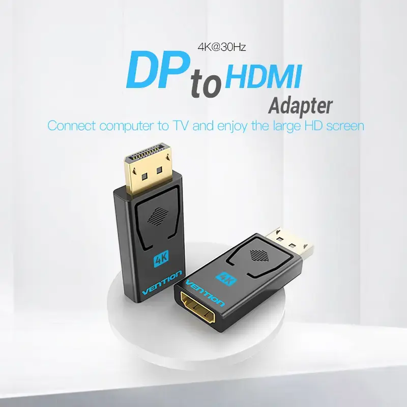 Adaptador Vention DisplayPort macho para HDMI fêmea preto DP HDMI com banho de ouro