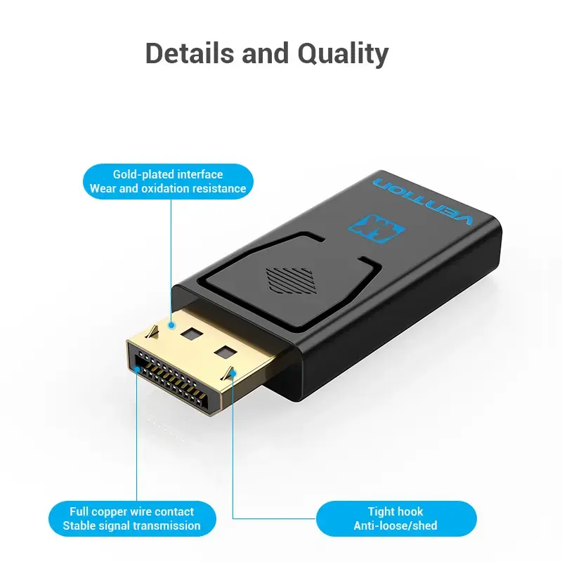 Adaptador Vention DisplayPort macho para HDMI fêmea preto DP HDMI com banho de ouro