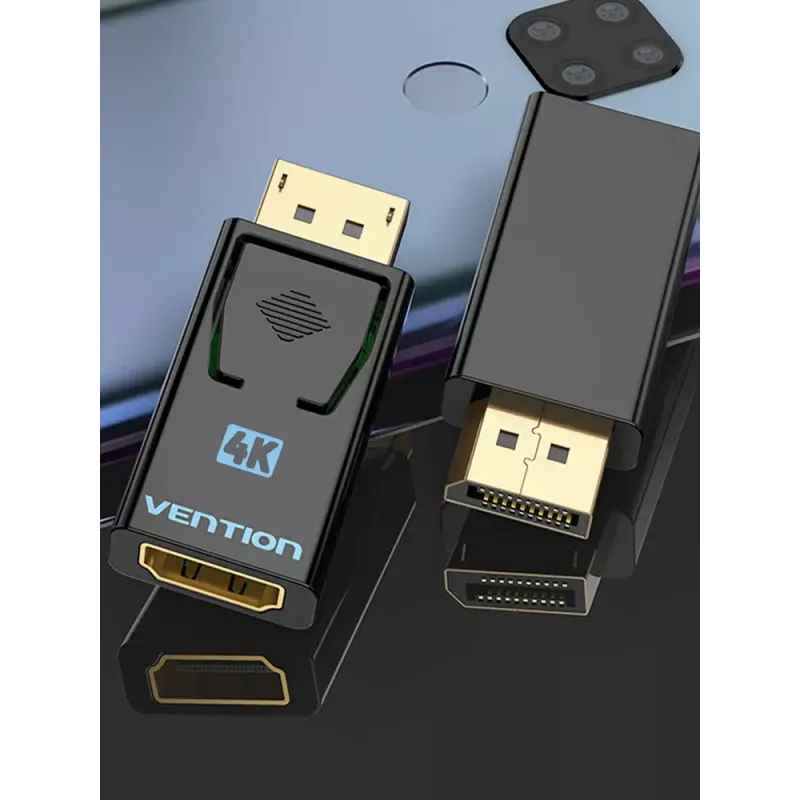 Adaptador Vention DisplayPort macho para HDMI fêmea preto DP HDMI com banho de ouro