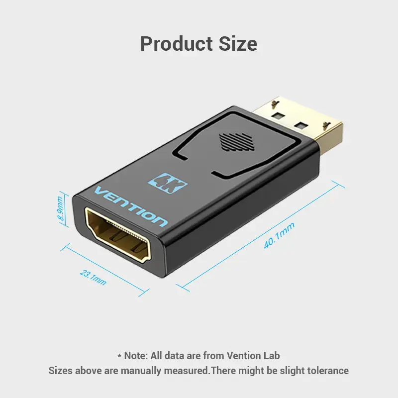 Adaptador Vention DisplayPort macho para HDMI fêmea preto DP HDMI com banho de ouro