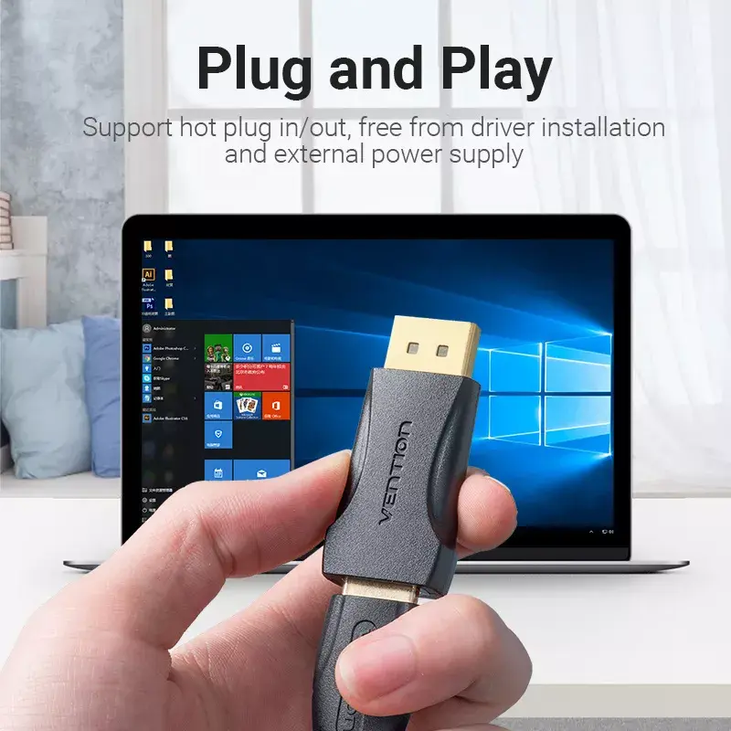 Adaptador DisplayPort para HDMI Vention HBOB0, DisplayPort macho para HDMI fêmea, preto, contactos banhados a ouro