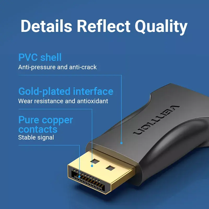 Adaptador DisplayPort para HDMI Vention HBOB0, DisplayPort macho para HDMI fêmea, preto, contactos banhados a ouro