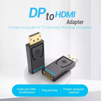 Adaptador DisplayPort para HDMI Vention HBKB0 – DP macho para HDMI fêmea, preto, contactos banhados a ouro