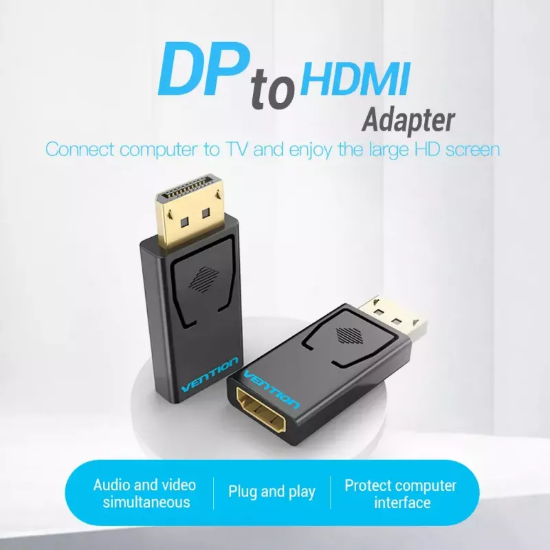Adaptador DisplayPort para HDMI Vention HBKB0 – DP macho para HDMI fêmea, preto, contactos banhados a ouro