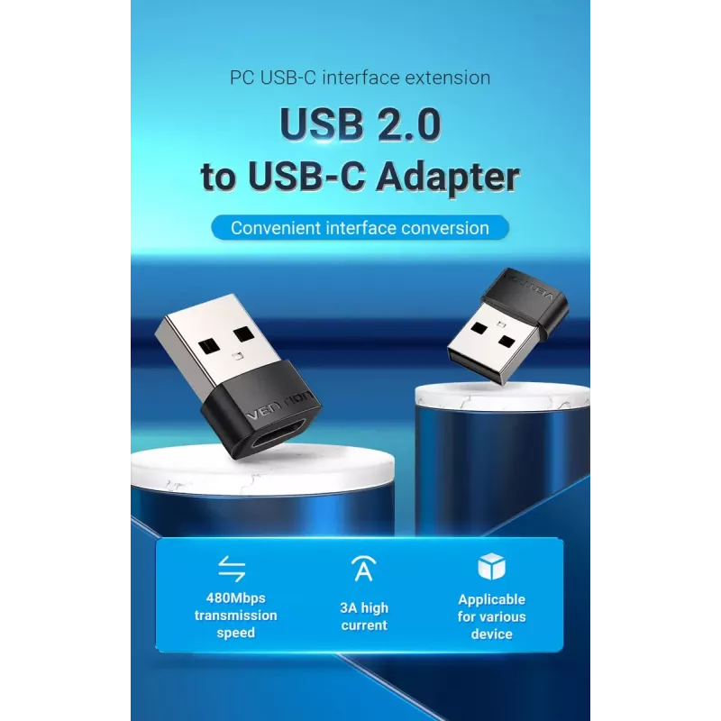 Adaptador USB Vention CDWB0 USB 2.0 macho para USB-C fêmea preto PVC