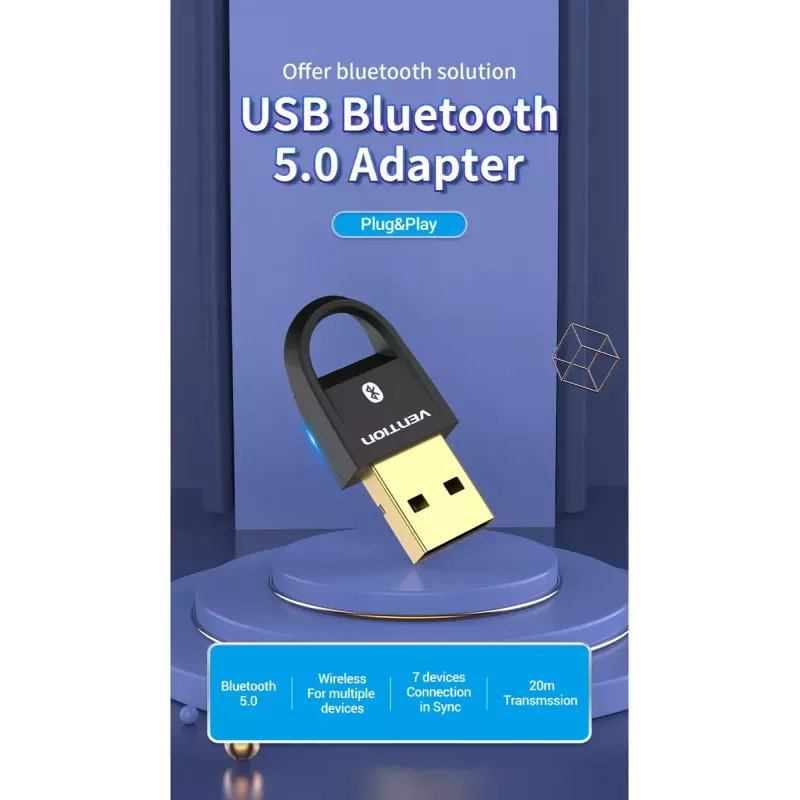 Adaptador USB Bluetooth 5.0 Vention CDSB0 preto