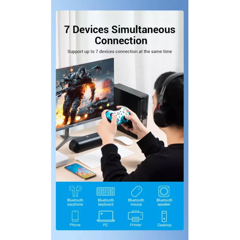 Adaptador USB Bluetooth 5.0 Vention CDSB0 preto