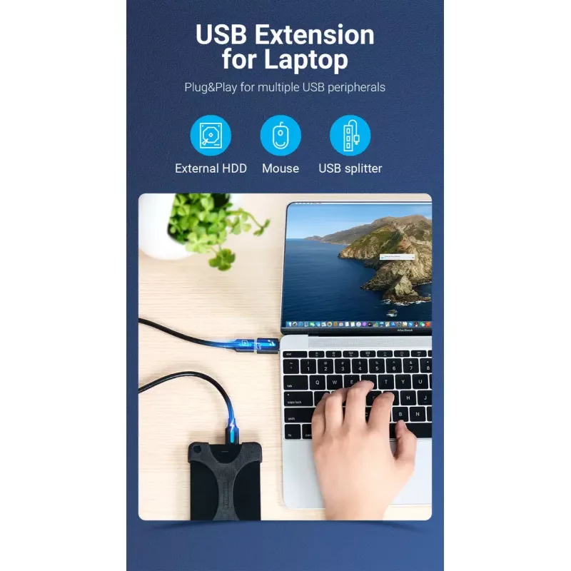 Adaptador OTG Vention USB-C para USB 3.0 CDUB0 — USB-C macho para USB-A fêmea, preto PVC, contactos niquelados