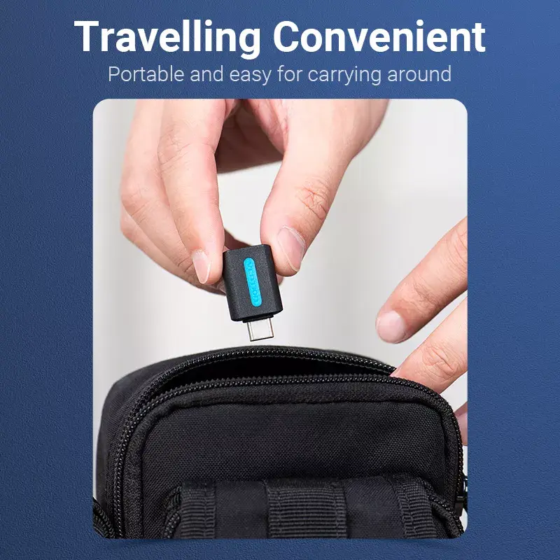 Adaptador OTG Vention USB-C para USB 3.0 CDUB0 — USB-C macho para USB-A fêmea, preto PVC, contactos niquelados