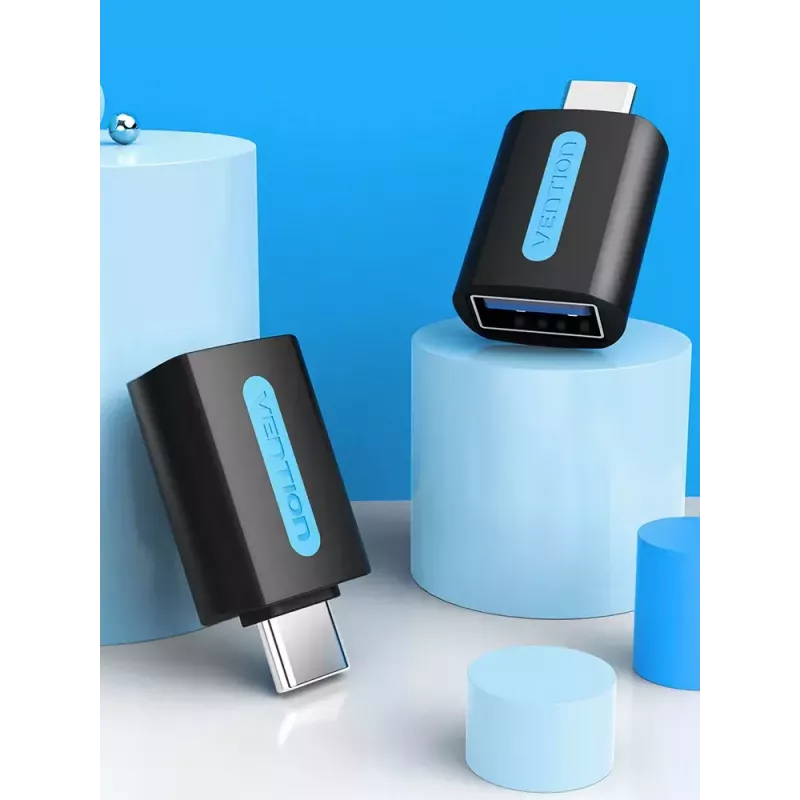 Adaptador OTG Vention USB-C para USB 3.0 CDUB0 — USB-C macho para USB-A fêmea, preto PVC, contactos niquelados