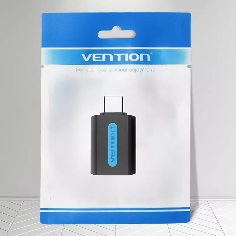 Adaptador OTG Vention USB-C para USB 3.0 CDUB0 — USB-C macho para USB-A fêmea, preto PVC, contactos niquelados