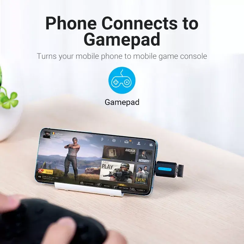 Adaptador OTG Vention USB-C para USB 3.0 CDUB0 — USB-C macho para USB-A fêmea, preto PVC, contactos niquelados