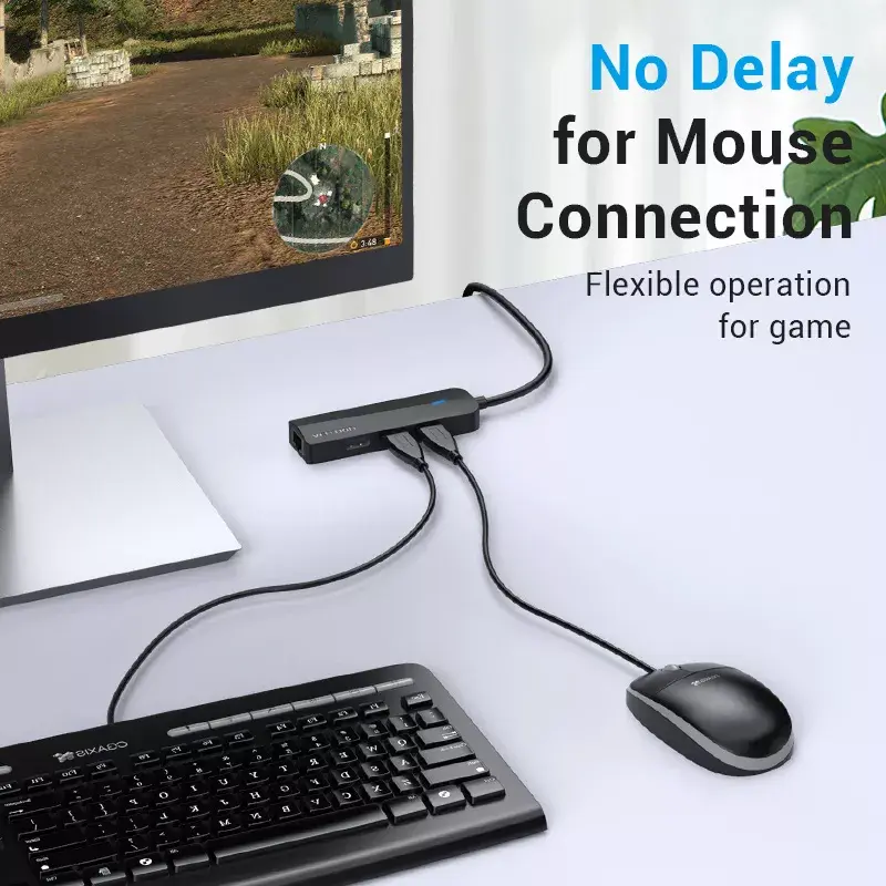 Hub USB 2.0 Vention 3 portas com adaptador Ethernet 100M, host USB 2.0, 4 portas, preto