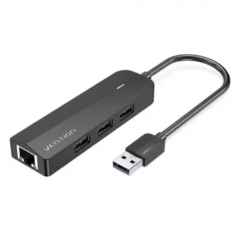 Hub USB 2.0 Vention 3 portas com adaptador Ethernet 100M, host USB 2.0, 4 portas, preto