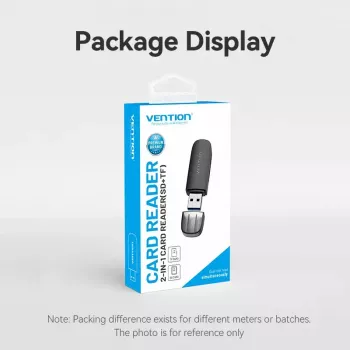 Vention CLGB0 leitor de cartões 2 em 1, USB 3.0 A, SD + TF, letra de unidade dupla, preto