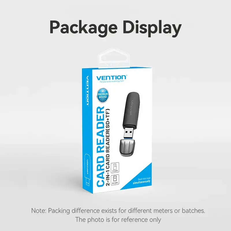 Vention CLGB0 leitor de cartões 2 em 1, USB 3.0 A, SD + TF, letra de unidade dupla, preto
