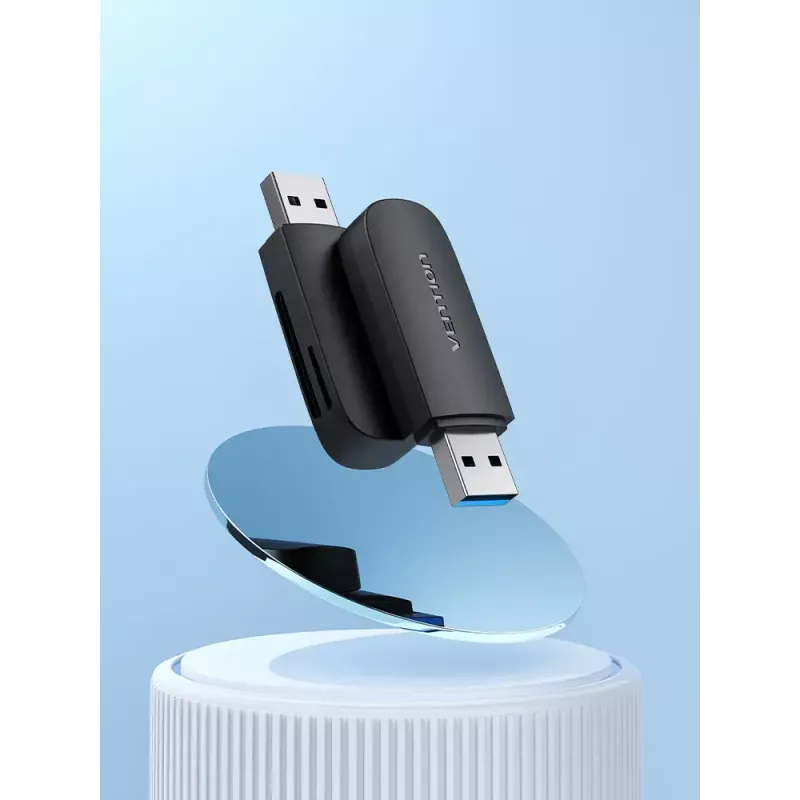 Vention CLGB0 leitor de cartões 2 em 1, USB 3.0 A, SD + TF, letra de unidade dupla, preto