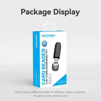 Leitor de cartões Vention 2 em 1 USB 3.0 A SD+TF, USB 3.2 Gen 1, 5000 Mbit/s, preto