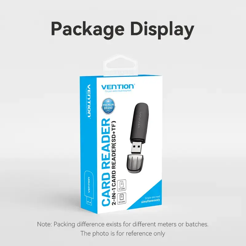 Leitor de cartões Vention 2 em 1 USB 3.0 A SD+TF, USB 3.2 Gen 1, 5000 Mbit/s, preto