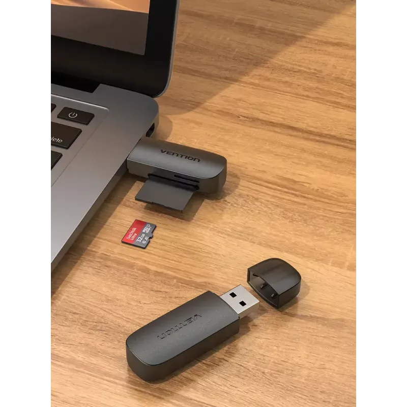 Leitor de cartões Vention 2 em 1 USB 3.0 A SD+TF, USB 3.2 Gen 1, 5000 Mbit/s, preto
