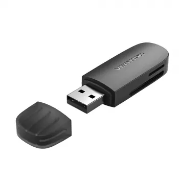 Leitor de cartões Vention 2 em 1 USB 3.0 A SD+TF, USB 3.2 Gen 1, 5000 Mbit/s, preto