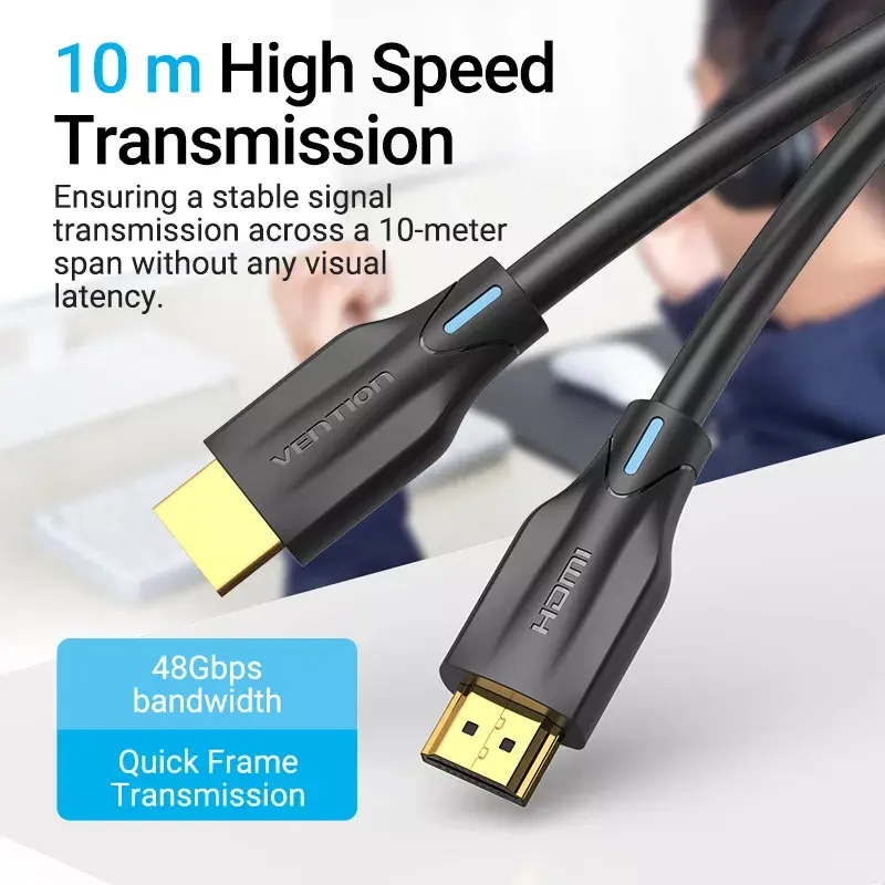Cabo HDMI 8K Vention 2 m preto 48 Gbit/s HDMI 2.1