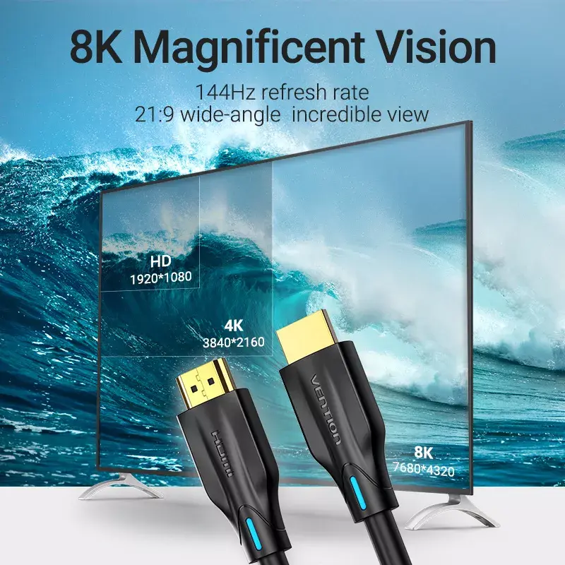 Cabo HDMI 8K Vention 2 m preto 48 Gbit/s HDMI 2.1