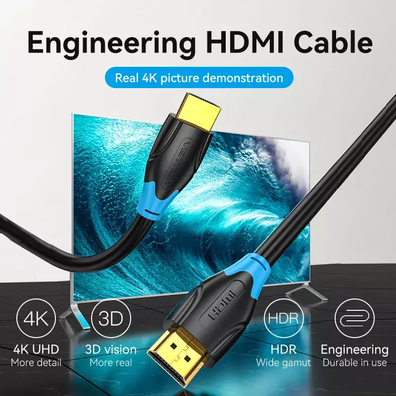 Cabo HDMI Vention 2 m, HDMI 2.0, 18 Gbit/s, 4K@60Hz, HDR, ARC, Ethernet, preto