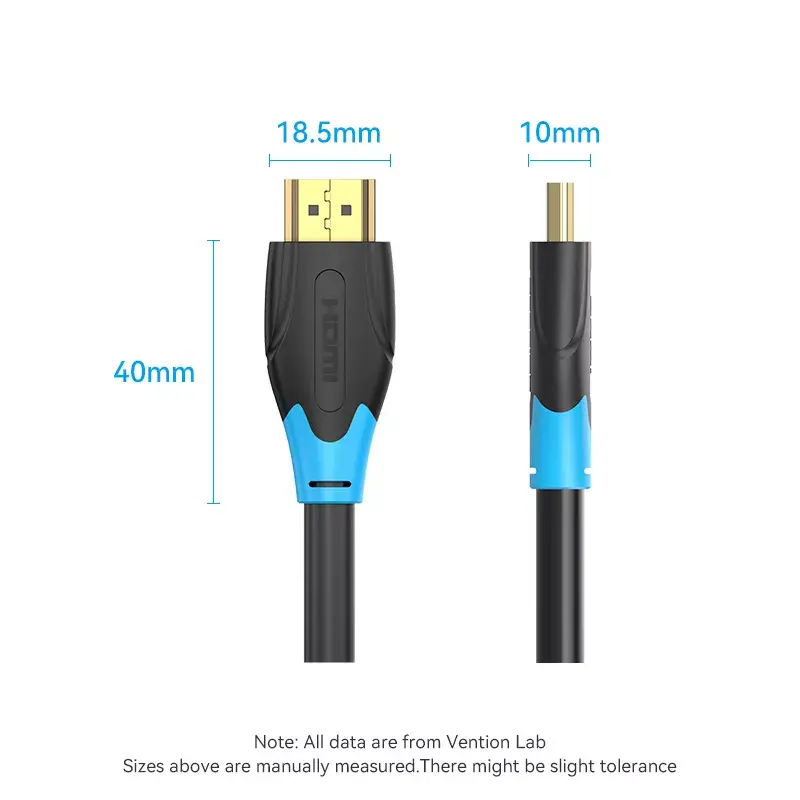 Cabo HDMI Vention 8 m preto HDMI 2.0 18 Gbit/s macho para macho, 1080p/3D/HDR, ARC, Ethernet