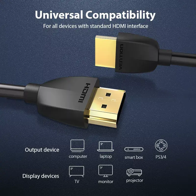 Cabo HDMI portátil Vention 1M preto 2.0 18 Gbit/s