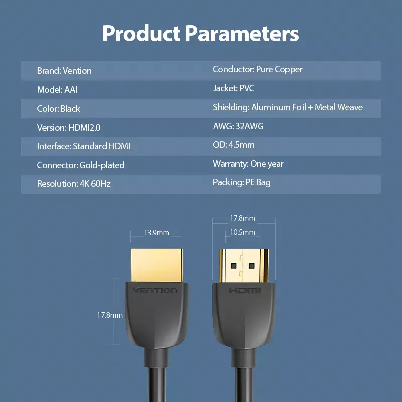 Cabo HDMI portátil Vention 3M preto HDMI 2.0 18 Gbit/s