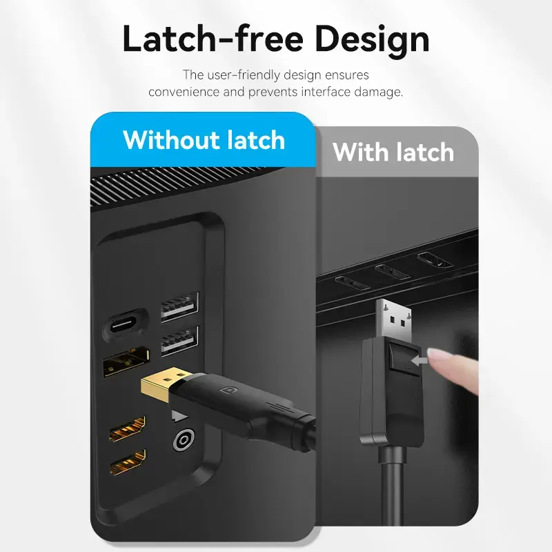 Cabo DisplayPort, macho-macho, Vention, 1,5 m, 4K HD, preto, 6 mm de diâmetro