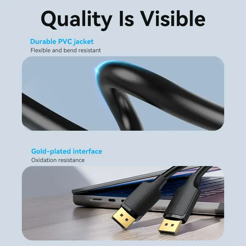 Cabo DisplayPort, macho-macho, Vention, 1,5 m, 4K HD, preto, 6 mm de diâmetro