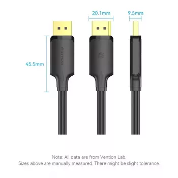 Cabo DisplayPort Vention HAKBI — DisplayPort para DisplayPort, 3 m, preto