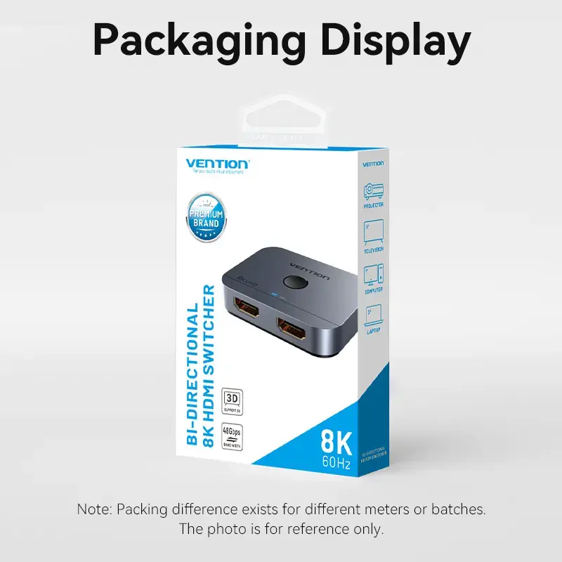 Vention AKPH0 comutador HDMI bidirecional de 2 portas, 8K, liga de alumínio, cinzento