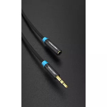 Cabo de extensão de áudio Vention 3,5 mm 1,5 m, macho para fêmea, revestido a algodão, acabamento metálico preto
