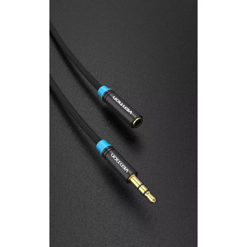 Cabo de extensão de áudio Vention 3,5 mm 1,5 m, macho para fêmea, revestido a algodão, acabamento metálico preto