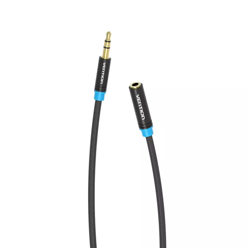 Cabo de extensão de áudio Vention 3,5 mm 1,5 m, macho para fêmea, revestido a algodão, acabamento metálico preto