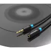 Cabo de extensão de áudio Vention 3,5 mm 1,5 m, macho para fêmea, revestido a algodão, acabamento metálico preto