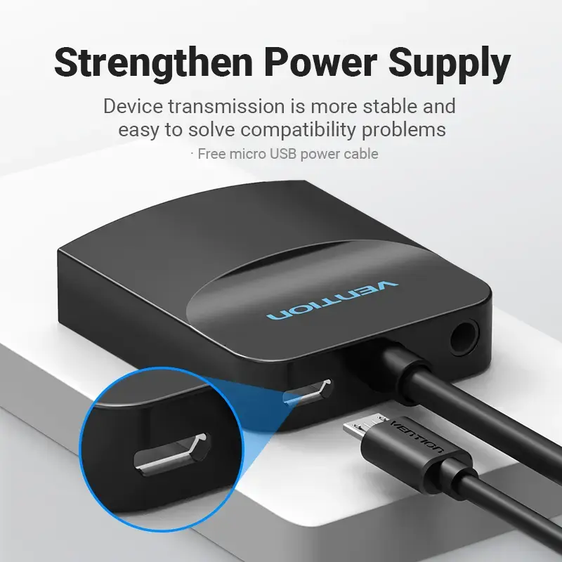 Conversor VGA para HDMI Vention 0,15 m preto VGA HDMI Micro-USB áudio