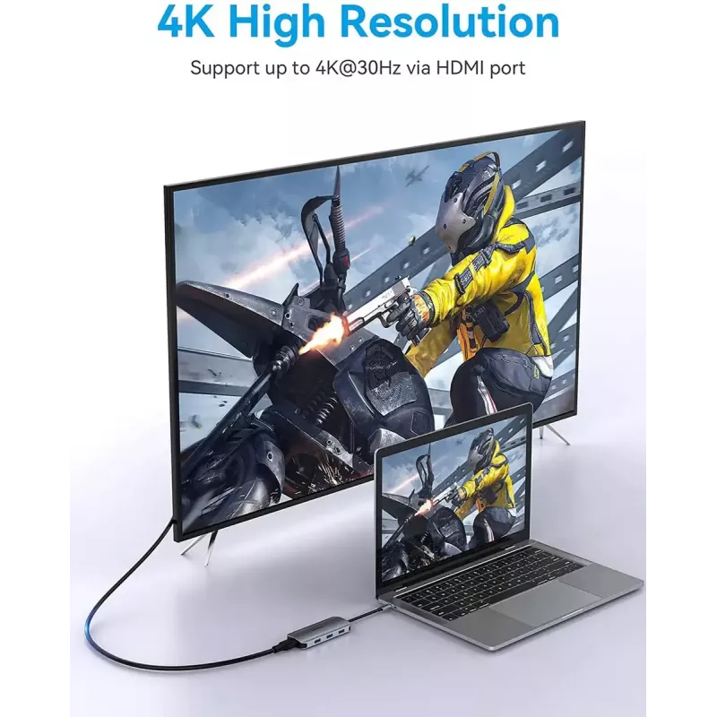 Docking station Vention USB-C para HDMI USB 3.0x3 SD TF PD 100W cinzento