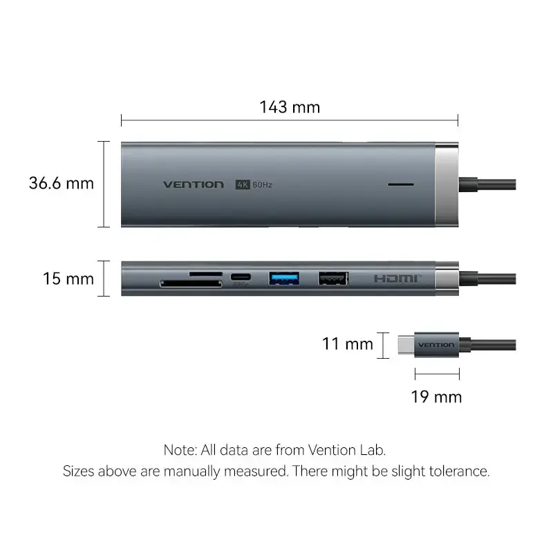 Vention TGVHB estação de acoplamento USB-C 9 em 1, 4K 60Hz, 100W PD, 0,15 m