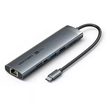 Docking station Vention 9-em-1 USB-C TGVHB — RJ-45, HDMI 4K@60Hz, USB 3.2 Gen1, SD/MicroSD, 1x USB-C