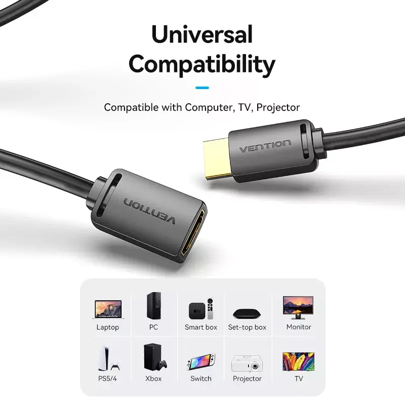 Vention AHCBF cabo HDMI, HDMI macho para HDMI fêmea, 1 m, 4K, preto