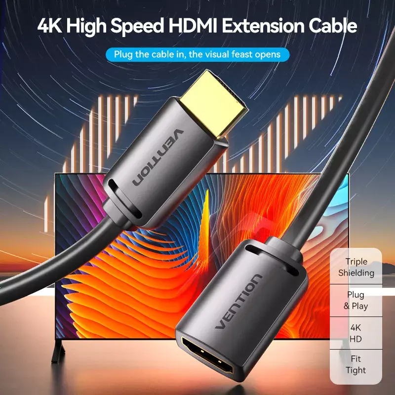 Vention AHCBF cabo HDMI, HDMI macho para HDMI fêmea, 1 m, 4K, preto